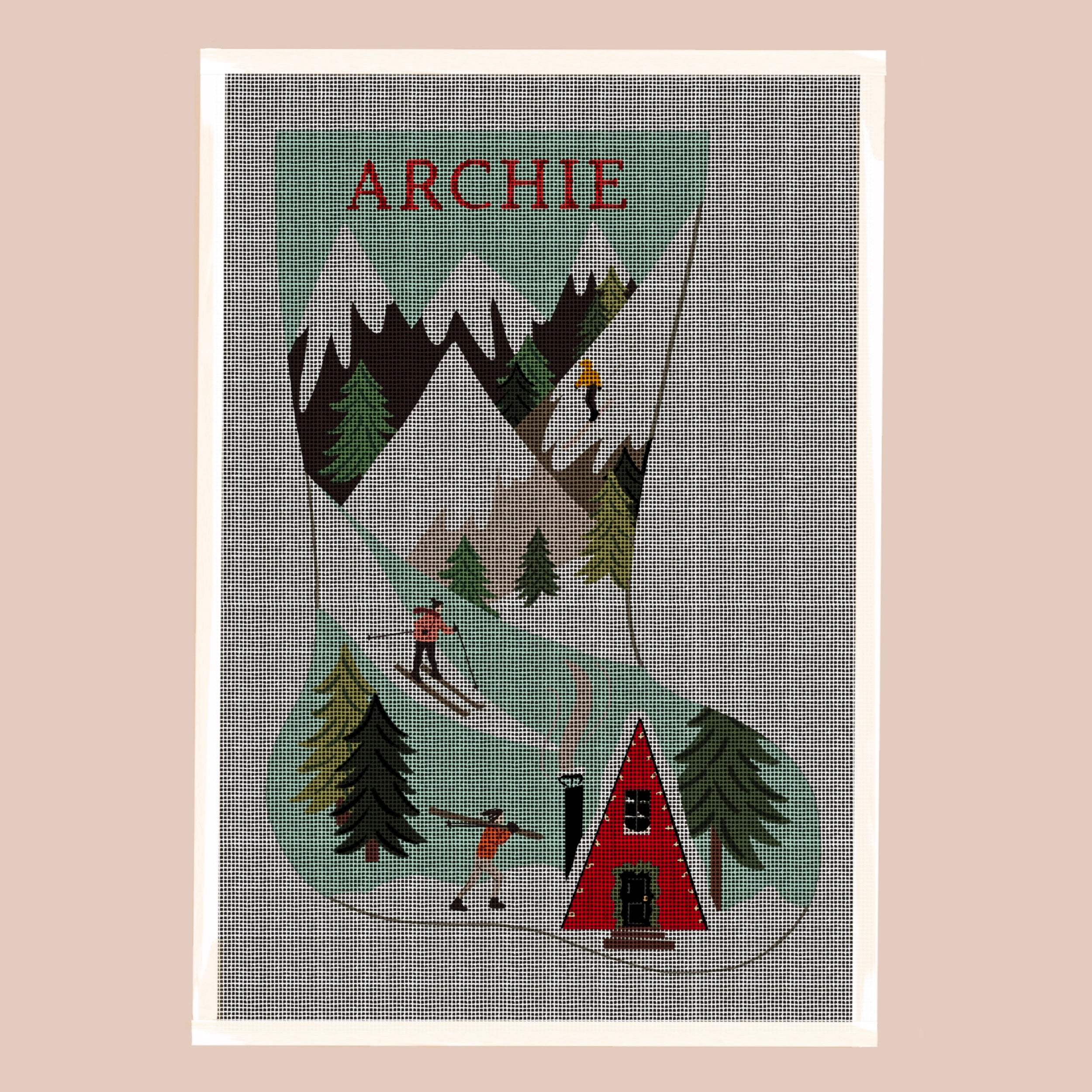 Ski Slopes — Needlepoint Christmas Stocking Kit – Spider Spun