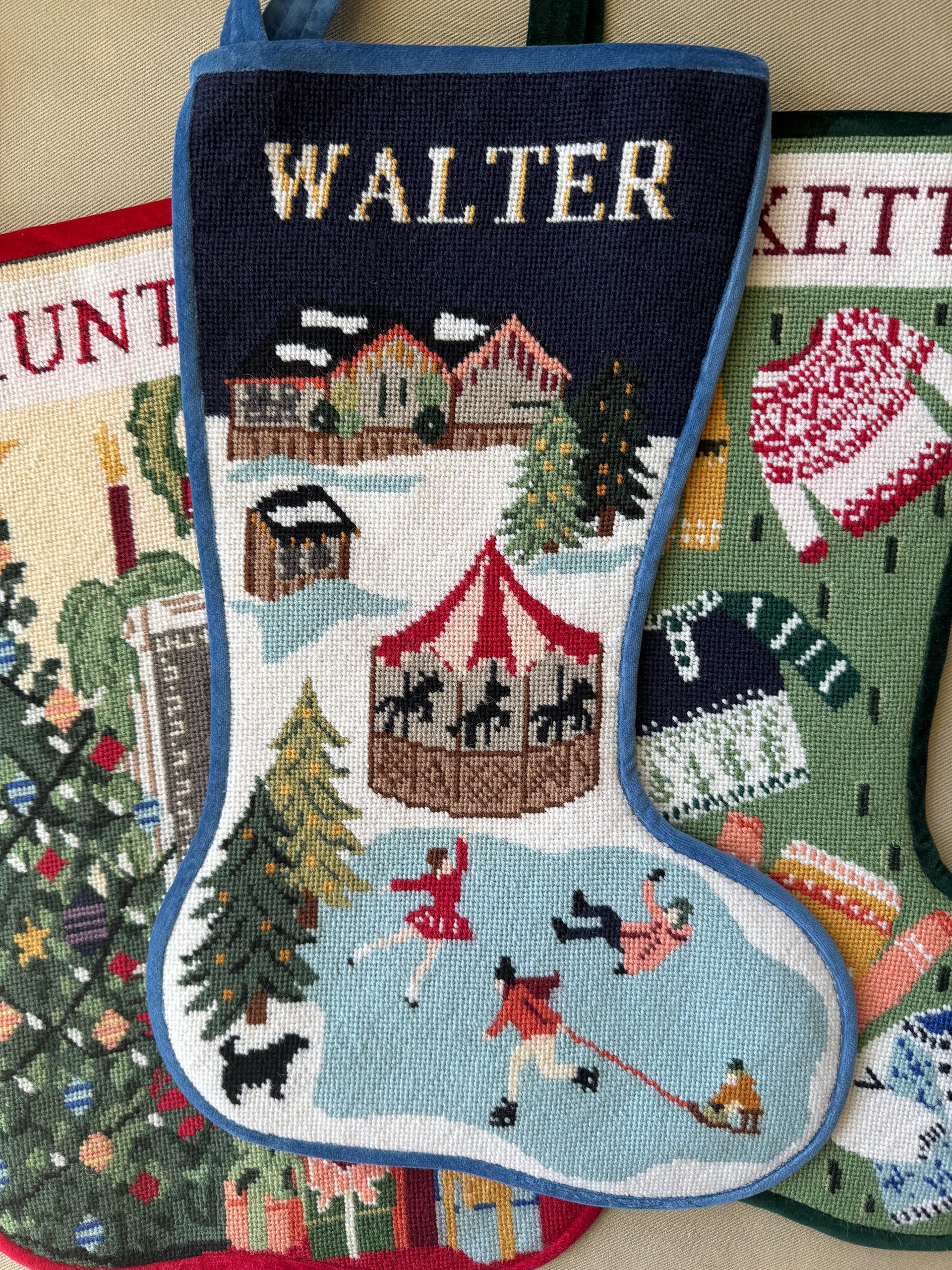 Stitched Needlepoint Stockings – Spider Spun