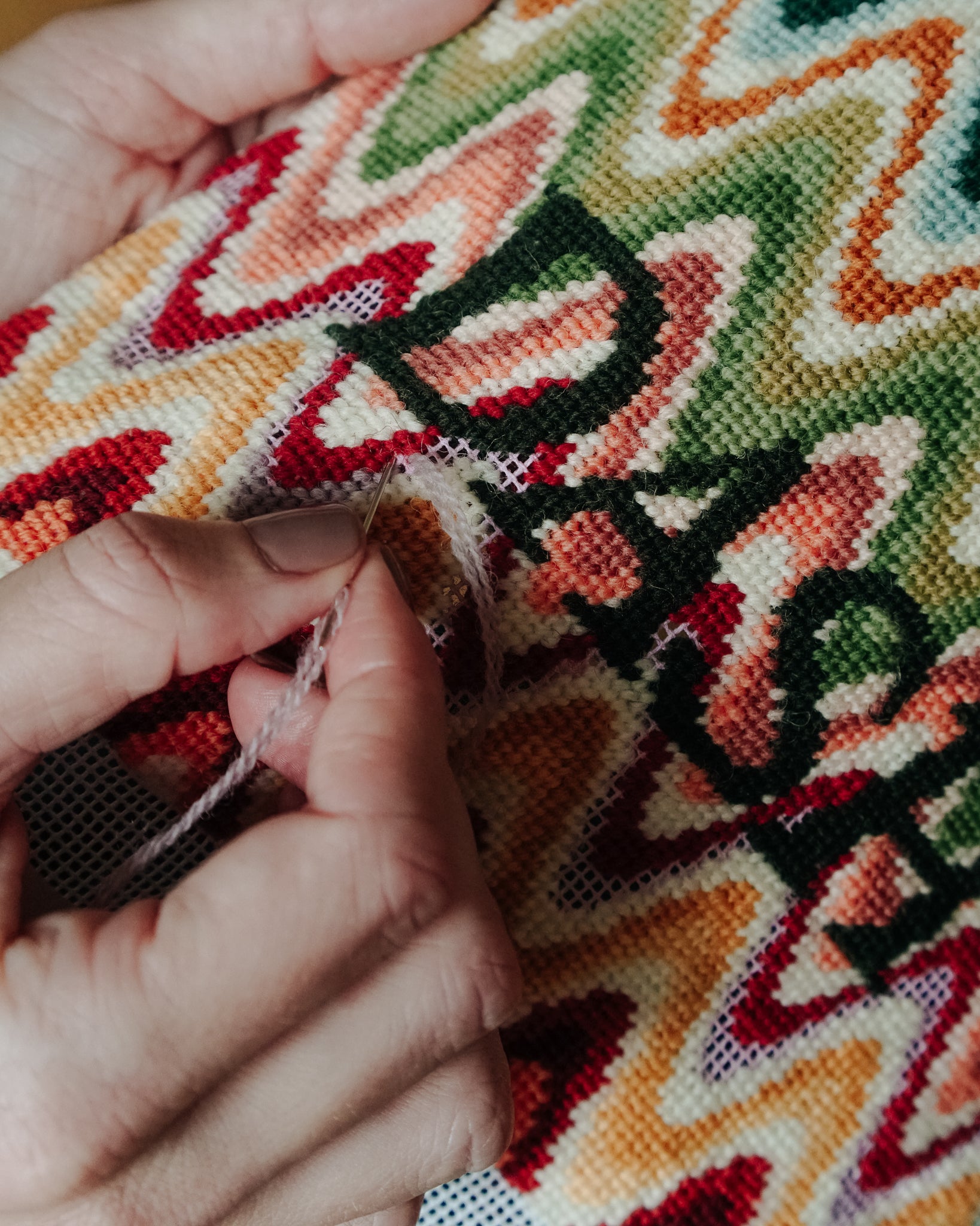 Finished Needlepoint Stocking — Clementine – Spider Spun